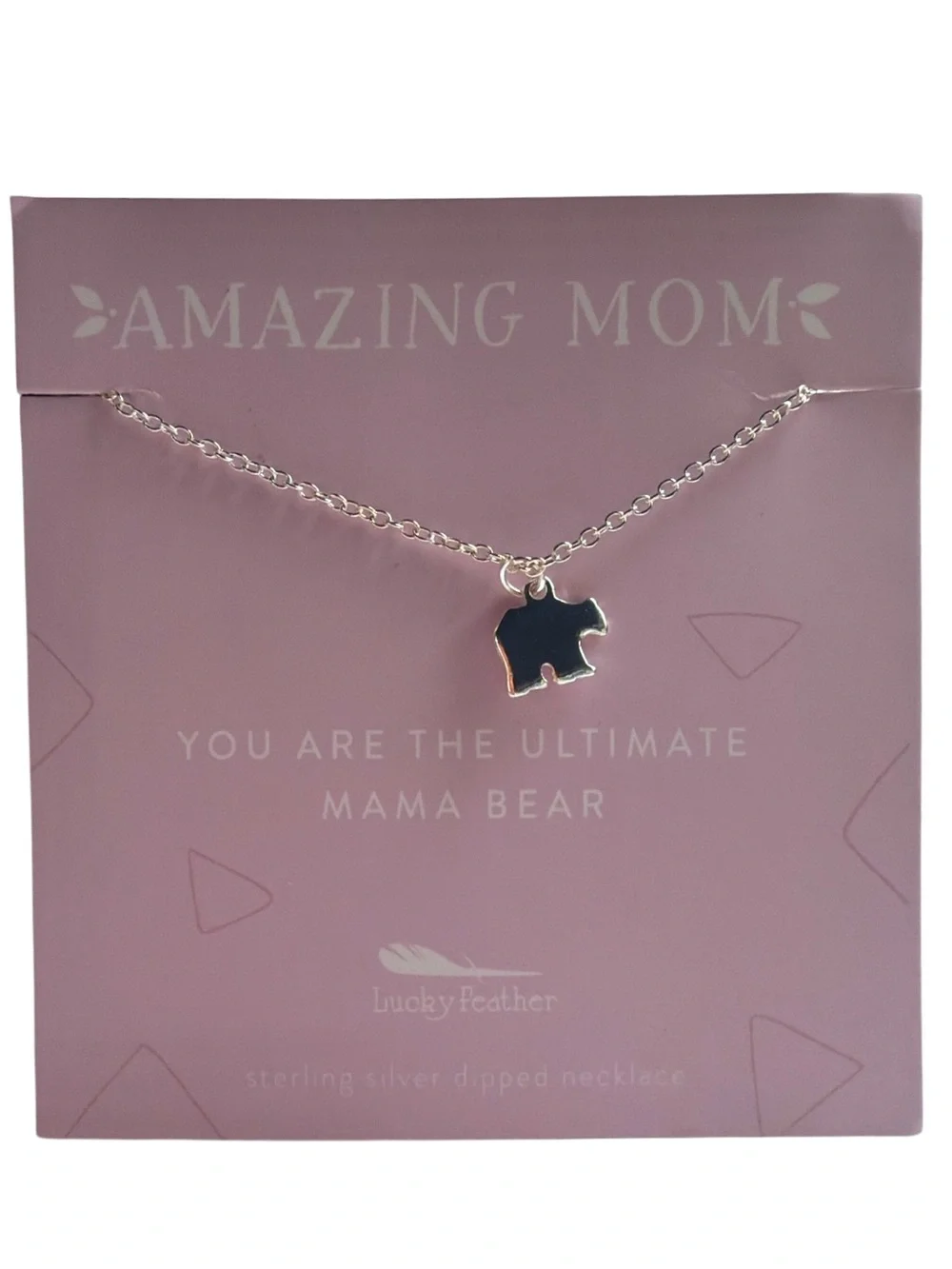 Lucky Feather Amazing Mom Mama Bear Sterling Silver Dipped Necklace NWT Gift